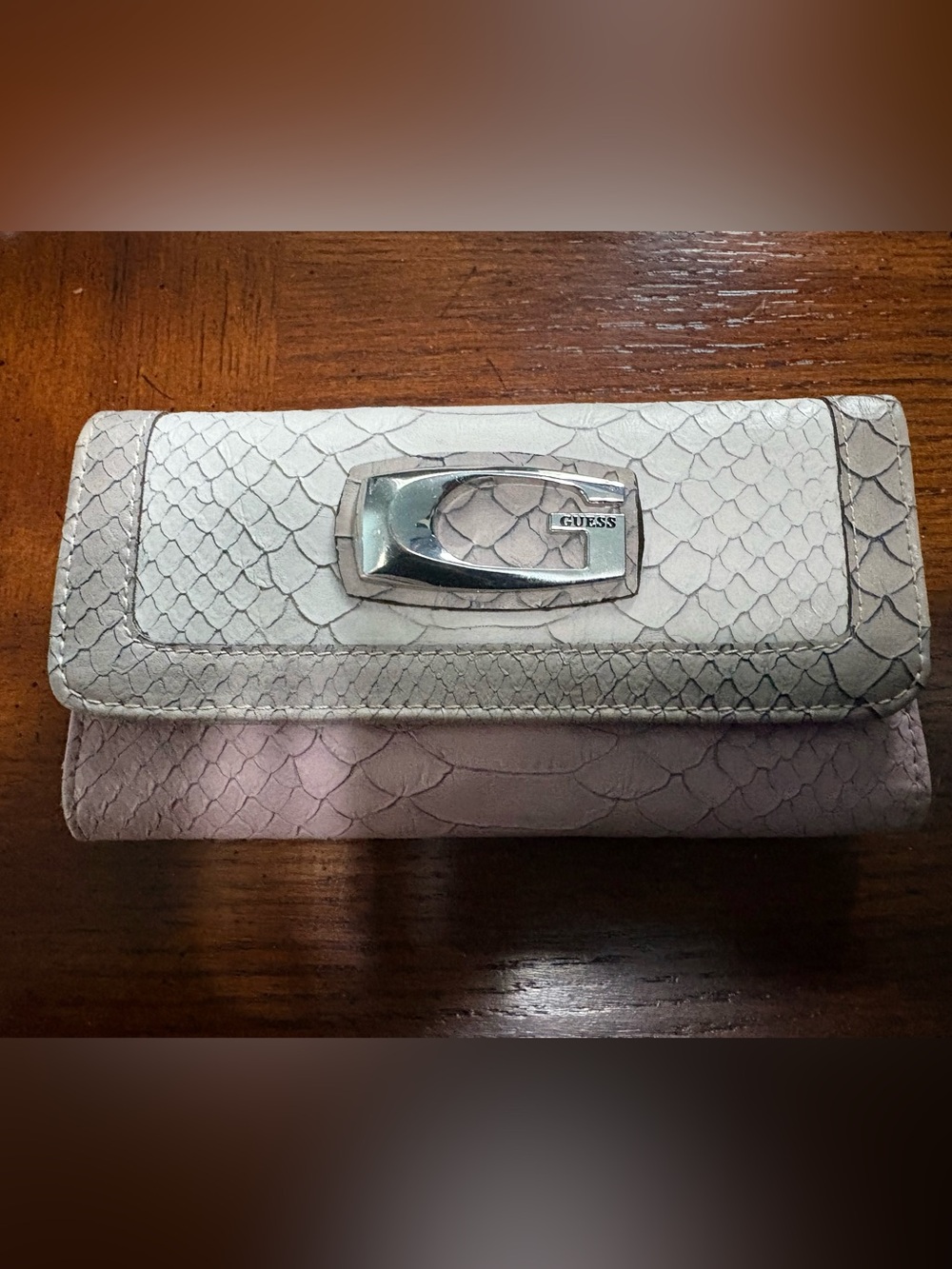 GUESS Ivory Snake-Embossed Wallet with Silver Logo